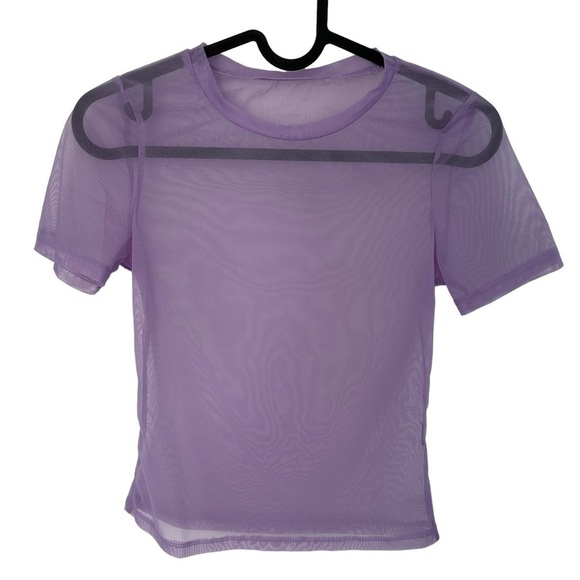 LIGHT PURPLE/LILAC SHEER MESH SHORT SLEEVE ROUND NECK T-SHIRT SIZE  XS/S - Picture 1 of 7